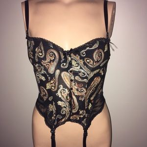 La Vie En Rose Paisley Bustier 34C with Garter Straps New